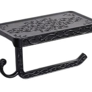 Ornate Decorative Wall-Mount Shelf with Hook - Black